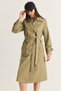 Women's Green Epaulette Detailed Double Breasted Collar Belted Lined Long Trench Coat 1630 60286508 - 6