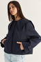 Women's Navy Blue Wide Collar Pocket Detailed Lined Buttoned Short Trench Coat 5020 60286504 - 3