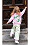 Girl's Heart Palm Tree Front and Back Printed Sweatshirt with Print Pattern Denim Jeans Top and Bottom Set - 3