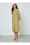 Khaki Solid Puff Sleeves Relaxed Fit Shirt Midi Dress - 3
