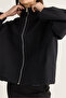 Women's Black Oversize High Collar Zippered Raglan Sleeve A-Line Short Trench Coat 2100 60286511 - 7