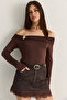 Women's Bitter Brown Madonna Collar Modal Blouse with Gold Accessories 419-4 60286497 - 2