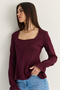 Women's Plum Square Collar Gathered Sleeve Detailed Blouse Modal 588 60286493 - 3