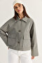 Women's Green Wide Pointed Collar Pocketed Plaid Lined Short Trench Coat 5570 60286506 - 4