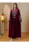 Red Velvet Maxi Jalabiya With Silver Embroidery