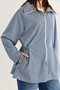 Women's Navy Blue-White Striped Hooded Waist Drawstring Pocket Detailed Zippered Raincoat 4192 60286518 - 5