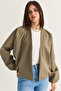 Women's Khaki Double Breasted Collar Pocket Detailed Lined Elastic Wrap Closure Short Trench Coat 2845 60286507 - 3