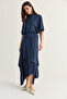 Women's Indigo Degaje Collar Blouse Asymmetrical Layered Skirt Set Dt261024 60286516 - 4