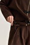 Women's Coffee Color Accessory Detailed Zippered High Collar Lined Jacket Palazzo Trousers Set 2826 60286501 - 6
