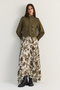 Women's Khaki Floral Patterned Asymmetrical Cut Lined Long Chiffon Skirt De261125 60286498 - 2