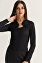 Women's Black Gold Accessory Double Breasted Collar Low-Cut Detailed Knitted Blouse 401-4 60286496 - 4
