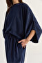 Women's Navy Blue Bat Sleeve Oversize Blouse Shalwar Trousers Modal Bottom-Top Set 4183 60286473 - 7