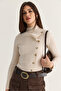 Women's Beige Asymmetrical Stand Collar Button Detailed Knitted Blouse 575 60286492 - 4