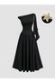 Black One-Shoulder Maxi A-Line Dress With Star Embellishment