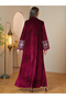 Red Velvet Embroidered Notch Neck Maxi Jalabiya - 5