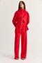 Women's Red Modal High Neck Belted Long Cardigan Palazzo Trousers Suit 4209 60286514 - 5