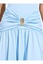 Light Blue Ruched Buckle-Detail A-Line Maxi Dress - 4