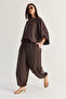 Women's Bitter Brown Bat Sleeve Oversize Blouse Shalwar Trousers Modal Bottom-Top Set 4183 60286473 - 4