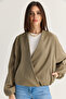 Women's Khaki Double Breasted Collar Pocket Detailed Lined Elastic Wrap Closure Short Trench Coat 2845 60286507 - 6