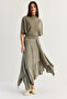 Women's Khaki Degaje Collar Blouse Asymmetrical Layered Skirt Set Dt261024 60286516