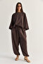 Women's Bitter Brown Bat Sleeve Oversize Blouse Shalwar Trousers Modal Bottom-Top Set 4183 60286473 - 2