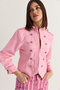 Women's Pink Mao Collar Decorative Buttoned Slim Fit Denim Napoleon Jacket 2955 60286503 - 4
