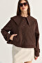 Women's Bitter Coffee Wide Collar Pocket Detailed Lined Buttoned Short Trench Coat 5020 60286504 - 3
