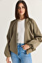 Women's Khaki Double Breasted Collar Pocket Detailed Lined Elastic Wrap Closure Short Trench Coat 2845 60286507 - 5