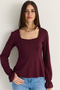 Women's Plum Square Collar Gathered Sleeve Detailed Blouse Modal 588 60286493 - 2