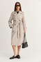 Women's Beige Epaulette Detailed Double Breasted Collar Belted Lined Long Trench Coat 1630 60286508 - 5