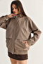 Women's Mink Oversize Stand Collar Zippered Elastic Waist Lined Short Trench Coat 2820 60286510 - 5