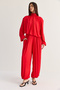 Women's Red Padded High Collar Gathered Detailed Blouse Shalwar Trousers Set 4185 60286500 - 3