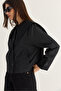 Women's Black Wide Collar Pocket Detailed Lined Buttoned Short Trench Coat 5020 60286504 - 5
