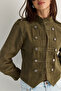 Women's Dark Green Mao Collar Decorative Buttoned Slim Fit Denim Napoleon Jacket 2955 60286503 - 7