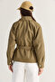 Women's Khaki Asymmetrical Zippered Belted Lined Short Trench Coat 2086 60286505 - 8