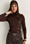Women's Bitter Coffee Asymmetrical Stand Collar Button Detailed Knitted Blouse 575 60286492 - 5