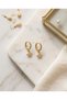 Gold Color Zircon Stone Dangle Star Hoop Earrings - 7