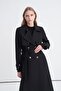 Black Palermo Trench Coat with Chain Accessory Detail and Belt 13560 - 5