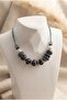 Handmade Navy Blue and White Striped Glass Beaded Special Design Necklace