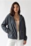 2237 Stoned Adjustable Drawstring Hooded Zippered Jacket Smoked - 5