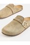 Women Beige Buckle Detail Closed Toe Mules - 3