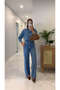 Fidra Blue Stone Detailed Denim Shirt and Trousers Set - 2