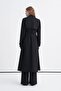 Black Palermo Trench Coat with Chain Accessory Detail and Belt 13560 - 6