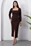 Square Neckline Front Slit Stoned Dress 2026-5004 - 4