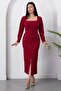 Square Neckline Front Slit Stoned Dress 2026-5004 - 3