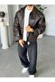 Vintage Double Breasted Leather Coat S Brown - 2