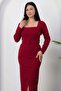 Square Neckline Front Slit Stoned Dress 2026-5004 - 2