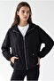2237 Stoned Adjustable Drawstring Hooded Zippered Jacket Black - 3