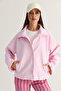 Women's Pink Button Detailed Stand Collar Lined Pocket Trench Coat 2833 60286464 - 4
