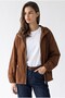 2237 Stoned Adjustable Drawstring Hooded Zippered Jacket Brown - 5